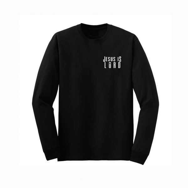 Jesus is LORD Stone Grey and Pure White ink on Black long sleeved