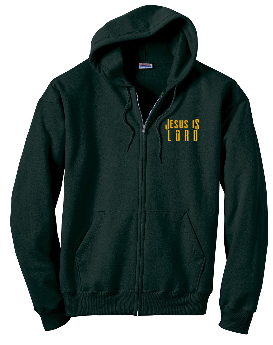 Jesus Is Lord 9.7 oz. Cotton Full-Zip Jacket - Forest Green with Royal Gold