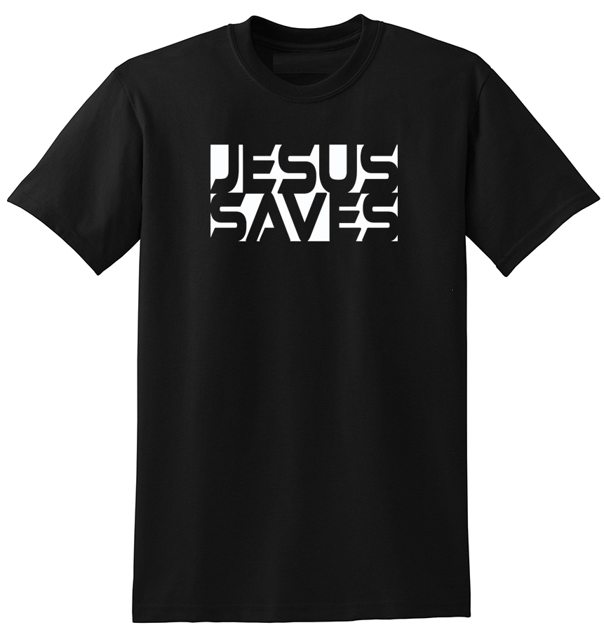 Jesus Saves positive/negative space design Christian shirt - Black