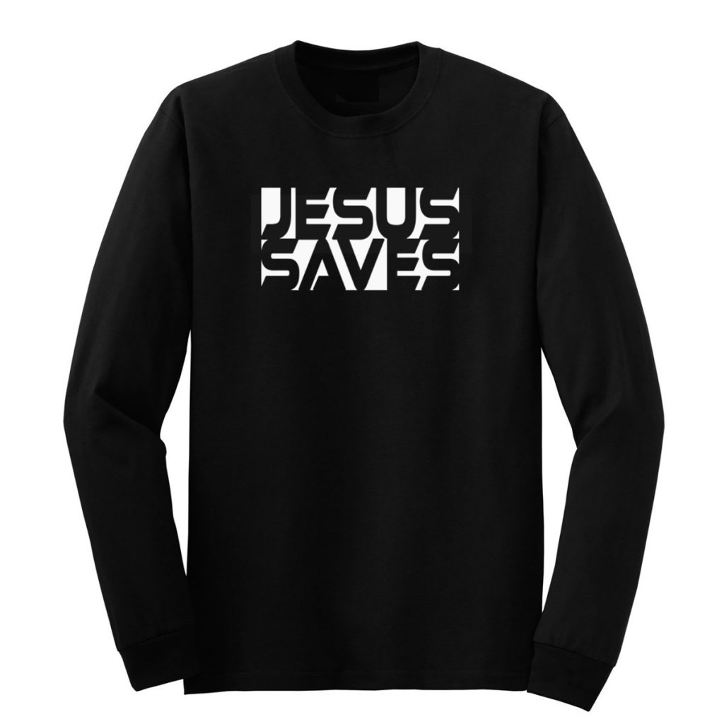 Jesus Saves Positive Negative Space design - Long Sleeve - Black / White