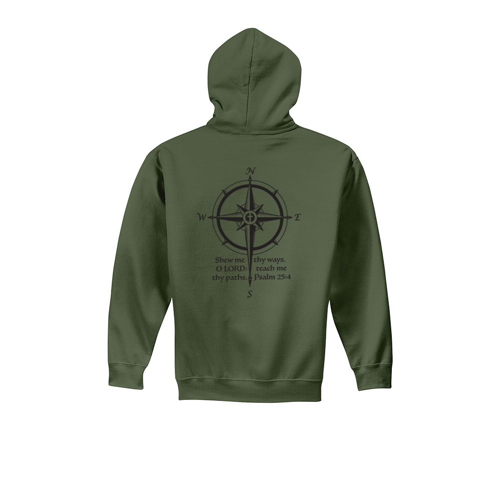 Pathfinder Psalm 25:4 Compass Cross Tactical Green Hooded Sweatshirt