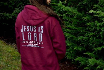 Jesus is Lord Acts 10:36 Christian Hoodie - Maroon and Grey